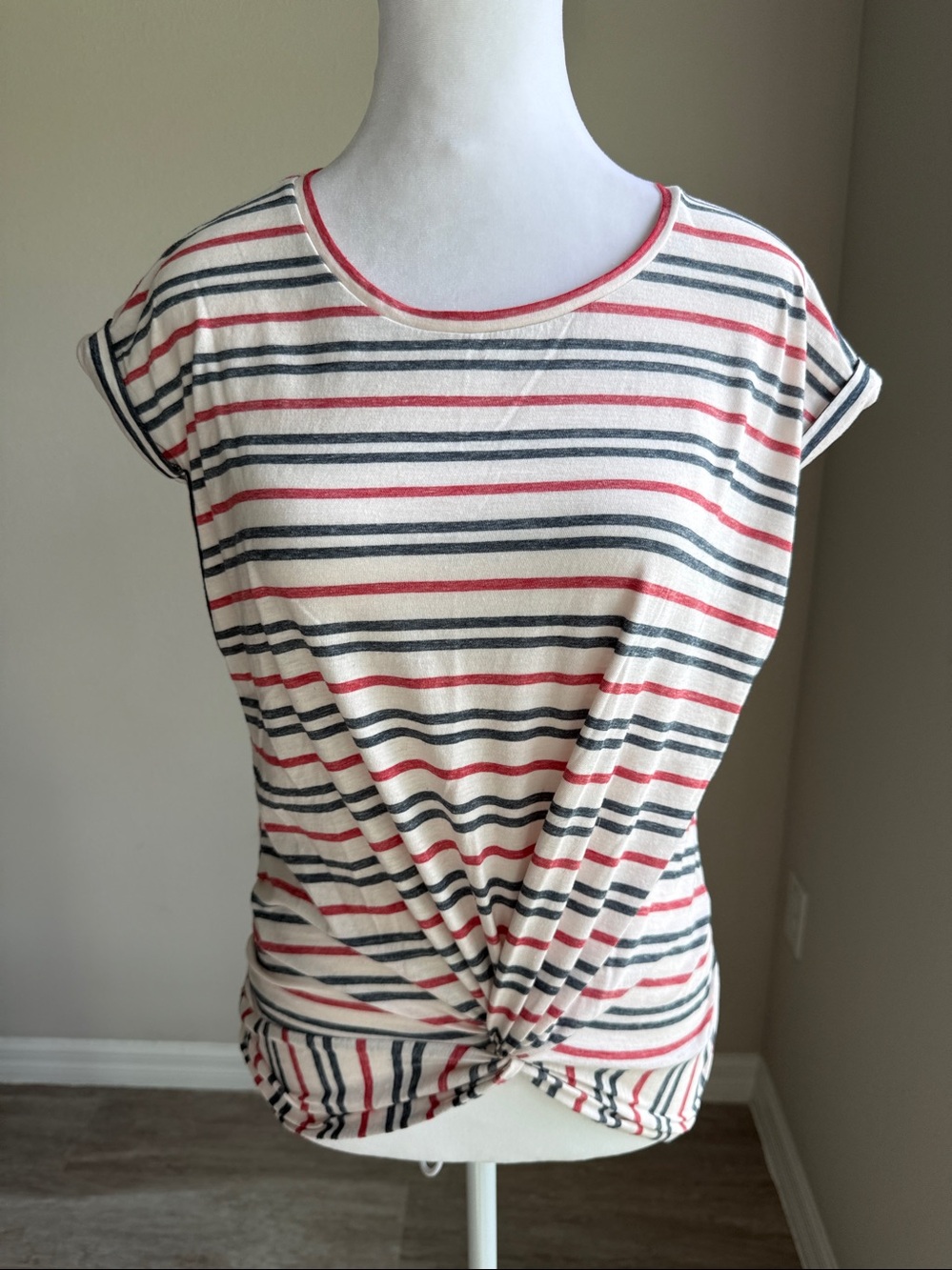 Lucky Brand scoop neck, capped sleeve striped top